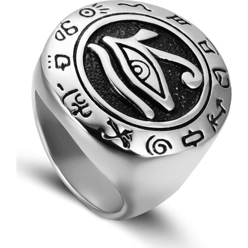 Vintage Egypt Eye of Horus Ring for Men Boy Punk Cool Rings Finger Stainless Steel Faith Amulet Male Jewelry