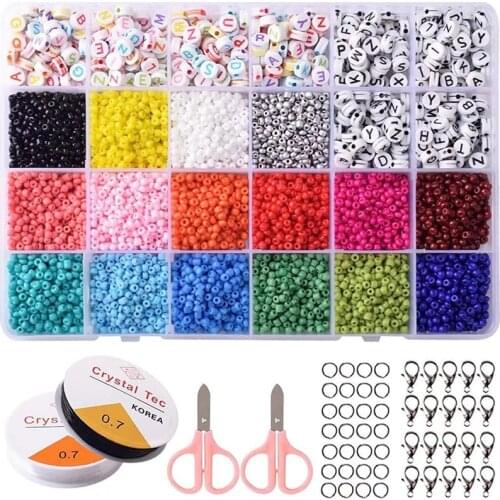 24 Girds/Box Jewelry Kit Beads 3mm Glass Seed Beads Alphabet Letter Beads Mixed Set For Bracelet Jewelry Making Accessories DIY