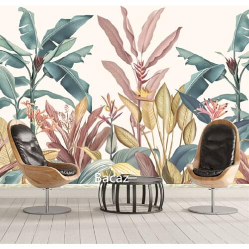 Bacaz Custom Banana Leaf Wallpaper Canvas Print Tropical Rain Forest Plant Background Mural Home Decor 3d Photo wall paper