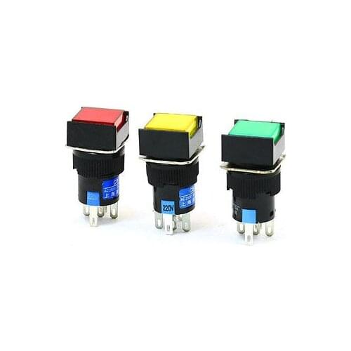 NO NC Momentary Square LED Indicator Push Button Switch AC 220V