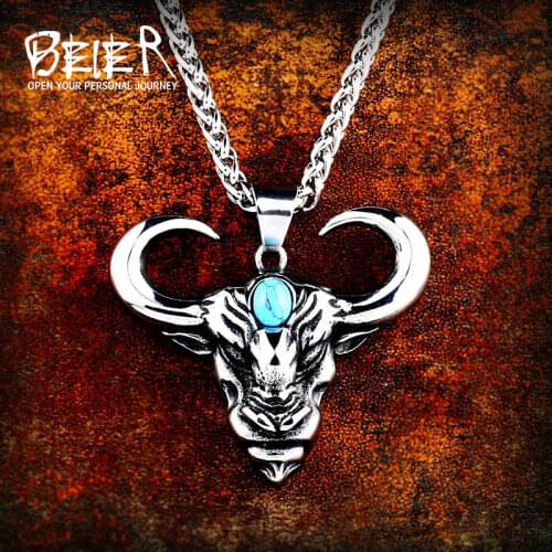 Beier 316L stainless high quality viking Bull head pendant necklacet for Men Amulet scandinavian fashion animal Jewelry LHP072