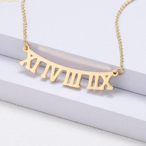 Personalized Names Necklaces Custom Charm Roman Numeral Date Greek Letters Hollow Necklace Handmade Jewelry for Women Gift