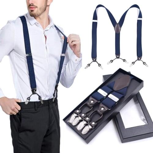 Back Suspenders for Men with 6 Clips Heavy Duty Clips Wide Adjustable Elastic X-Back Braces Pants Father/Husbands Gift d88