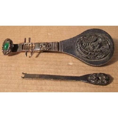 Elaborate Chinese Old-style Copper lute phoenix lock and key
