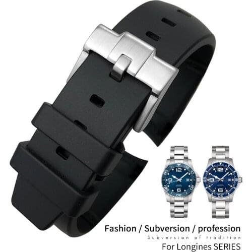 21mm High Quality Silicone Rubber Watchband Replacement for Longines L3 HydroConquest Conquest Watch Waterproof Sport Soft Strap