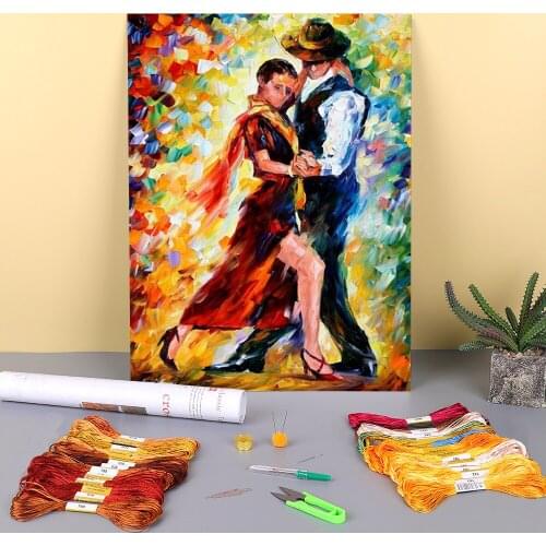 Romantic Tango Printed Fabric 11CT Cross-Stitch DIY Embroidery Full Kit DMC Threads Craft Hobby Handiwork Sewing Gift Needle