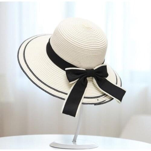 Seioum 2018 New Sun Hat Big Black Bow Summer Hats For Women Foldable Straw Beach Panama Hat Visor Wide Brim Femme Femme