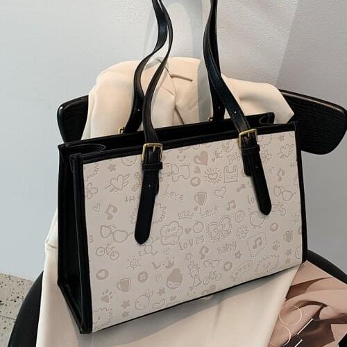 Cute Printed Shoulder Bags for Women 2021 Square Designer Handbags Ladies Luxury Pu Leather Tote Bags Casual Vintage Armpit Bag