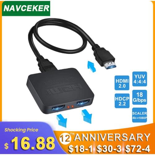 Navceker HDMI Splitter 1x2 1080P 4K HDMI Splitter 1 in 2 out 2 Port HDMI Amplifier HDMI Cable Splitter 2.0 For HDTV PS4 PS5 Xbox
