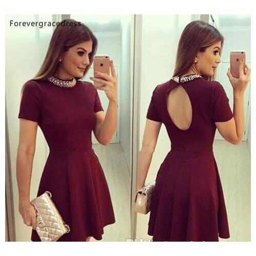 Burgundy Cap Sleeves Short Evening Dress Vintage Beaded Juniors Sweet 15 Graduation Cocktail Party Dress Plus Size
