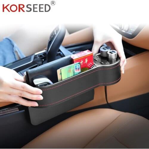 Storage Box Car Organizer Premium PU Leather Car Seat Gap Filler with 2 USB Chargers and 2 Cigar Lighters Car accessories