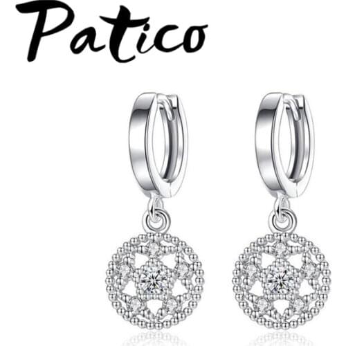 Top Quality Cheap Price Round Pendant Drop Earrings For Women Pure 925 Sterling Silver Color Crystal Earrings Big Sale