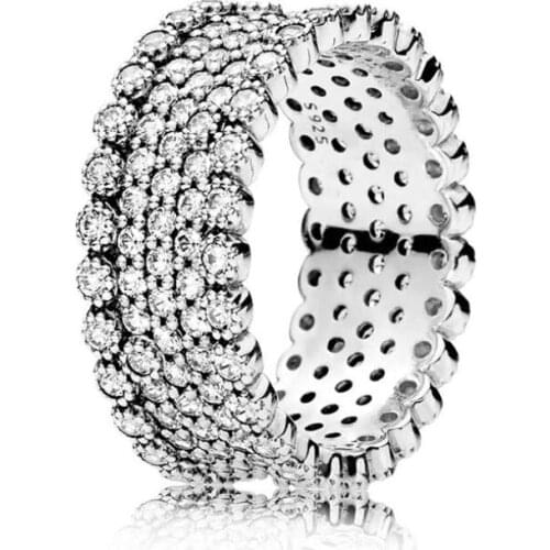 925 Sterling Silver Pandora Ring Stackable Hearts With Crystal Rings For Women Wedding Party Gift Jewelry