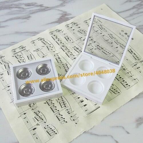 20pcs/lot White Elegant Empty Eyeshadow Comapcts, DIY Plastic 4grids Blusher Sub Container, Lip Rouge Filler, Makeup Tool