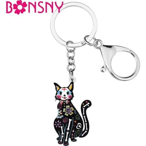 BONSNY Acrylic Halloween Cute Flowers Skull Skeleton Cat Kitten Earrings Fashion Drop Dangle Pets Jewelry For Women Girl Gifts