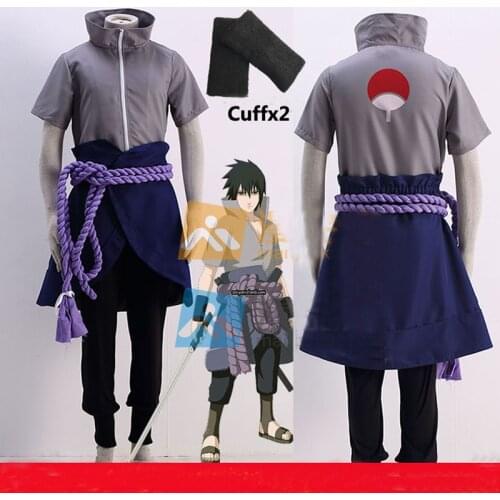 Anime Sasuke Uchiha Uniform Cloth Cosplay Costume Custom Halloween Role Playing Dress Up Clothing With Rope Free Shipping
