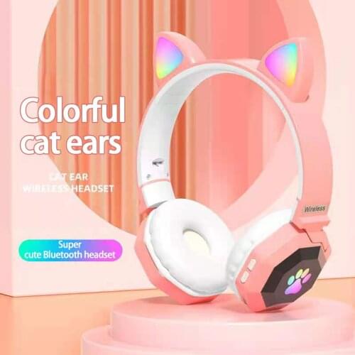 LED Cat Ear Headphones Bluetooth 5.0 Wireless Headset Noise Cancelling Support TF Card FM Radio With Mic Kid Girl Gift