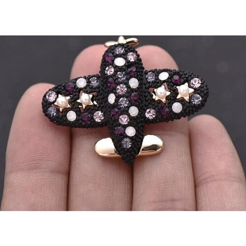 Cute Cartoon Airplane Brooches For Sweater Corsage Coat Pin Crystal Badge Brooch Accessories