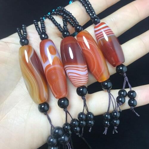 Natural black silk agate Dzi Beads Pendants Pebbles Rain Flower Stone Handpieces Original Stone Polished Agate Sweater Chain
