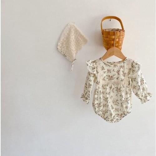 Infant Cotton Unisex Baby Romper Clothes 100% Cotton Ruffles Jumpsuit Flower Printed Baby Girls Playsuit for Spring and Autumn
