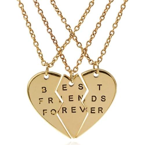 Elegant 3Pieces Broken Heart Pendant Necklace Chic Best Friends Forever Necklace For Friends