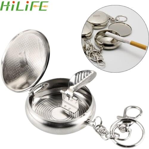 HILIFE Mini Stainless Steel Portable Vehicle Cigarette Ashtray Ashtray with Key Chain Pocket Ashtray