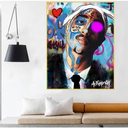 Hip Hop Singer Rapper Tupac Graffiti Art Canvas Pianting Colorful Street Wall Posters Prints Wall Art Picture Living Room Decor