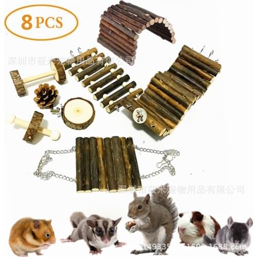 Hamster Squirrel Sugar Glider Guinea Pigs Assembled Toys Toy Sets 8 Pc Logs Plank Road Swing Ladder