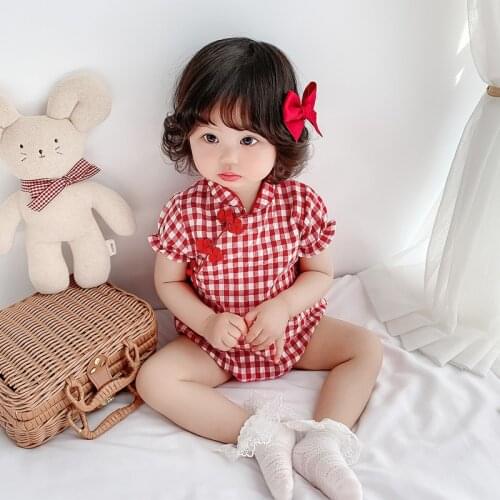 Baby Girls Cheongsam Short Sleeve Romper Outfit Qipao Jumpsuit One Piece Festival Dress Kids Summer Clothes Baby Girl Outfit