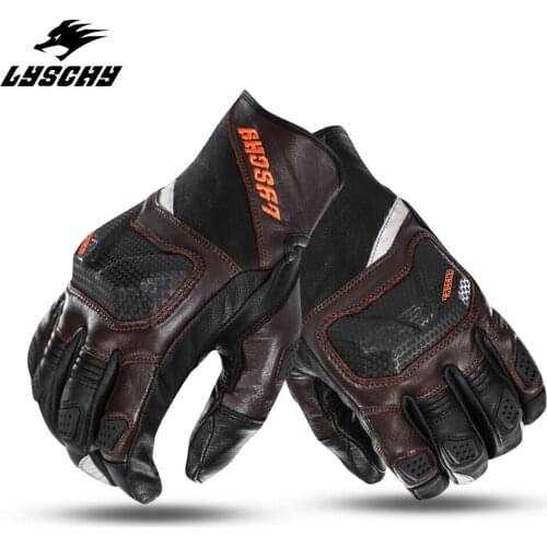 LYSCHY Motorcycle Gloves Vintage Brown Man Racing Genuine Leather Motorbike Road Racing Team Glove Summer MTB Breathable