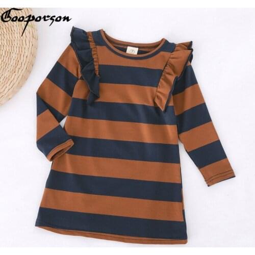 Cute Little Girls Flying Long Sleeve Princess Dress Autumn Outfits Stripes Fashion Costume Shirt Dresses for Girls Vestidos