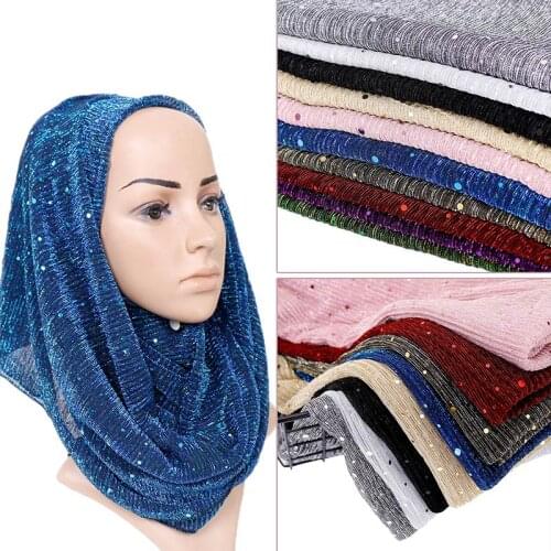 LMLAVEN Fashion lurex glitter scarf Shimmer wrinkle hijab pleated shawl women wrap muslim hijab scarves headband 20pcs/lot