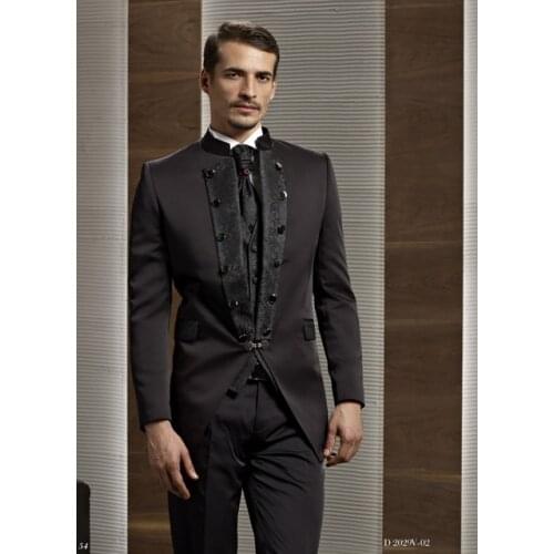 2021 Black Stand Collar Costume Homme Men Suits Groom Tuxedo Wedding Prom Slim Fit Men Blazer Terno Masculino Jacket+Vest+Pant