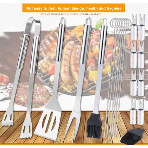 20Pcs Barbecue Grilling Accessories Utensil Stainless Steel BBQ Tools Set Combination of Necessary Tools for Home Outdoor BBQ