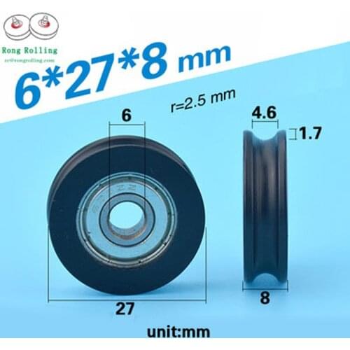6*27*8 U-groove door or window nylon wheels/rollers/pulleys diameter 27mm,thickness 8mm, bearing 626 bore 6mm