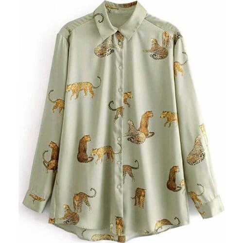 2021 New Fashion Animal Prints Shirt Women Spring Long Sleeve Blouse Female Loose Shirts