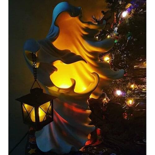 Newly The Ghost Looking for Light Hell Messenger with Lantern Witch Resin Lantern Halloween Ornament Decorative Lamp Indoor