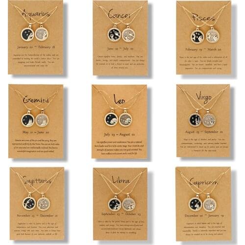 Female 12 Horoscope Gold Color Round Pendant Necklace Women Elegant Zodiac Sign Necklace Charm 12 Constellation Jewelry Dropship