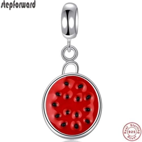 925 Real Silver Watermelon Hanging Charm Trendy Good Quality Lovely Enamel Charms For Bracelet And Necklace