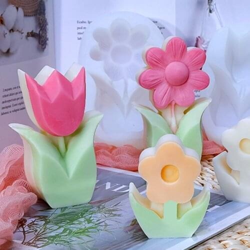 Tulips Flowers Silicone Candle Mold for DIY Handmade Aromatherapy Candle Plaster Ornaments Handicrafts Soap Chocolate Mould
