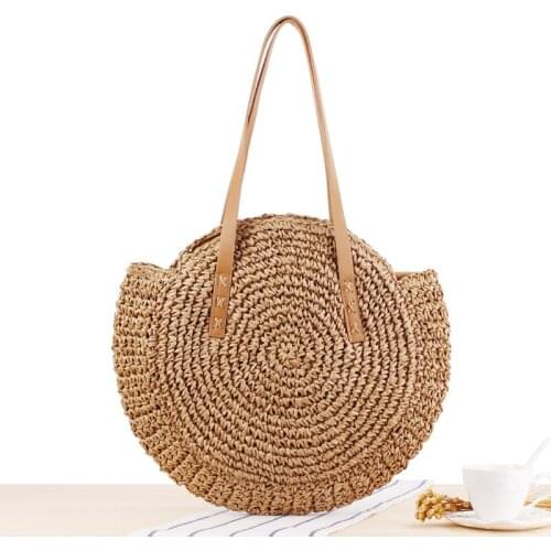 Straw bag simple round shoulder bag woven bag beach bag fashion handbag purse and handbag