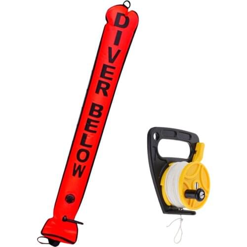 High Visibility 4FT Scuba Diving SMB Surface Marker Buoy Tube with Dive Reel for Cuba Wreck Diving Snorkeling Spearfishing