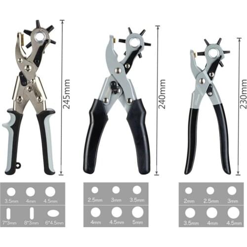 HQ LUXURY 3 Types Revolving Belt Leather Hole Puncher hand Plier Labor Saving Fastener Press Hole Maker Tool for Bags Shoe Card