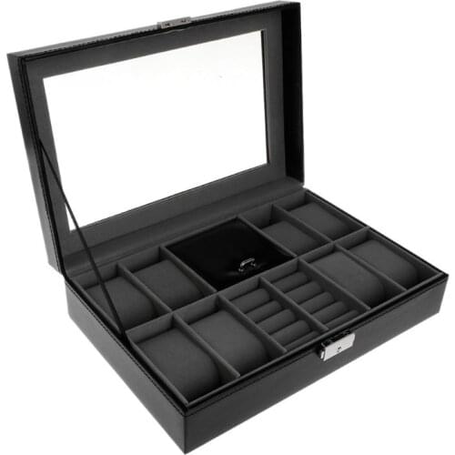 Jewelry Display Container Watch 8+2 Slots Grids For Ring Ear Stud Earrings Watches Storage Organizer Faux Leather High End Luxur