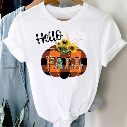 Women Pumpkin Plaid Lady Print T Female Tee T-Shirt Trend Clothing Fall Halloween Thanksgiving Graphic Clothes Tshirt Top