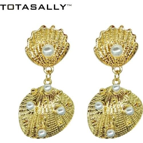 TOTASALLY Seashell Earring Fashion Alloy Conches Simulated Pearl Shell Women Ocean Drop Earring Summer Beach Jewelry Collection