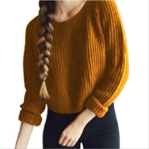 Autumn/winter Sweater Womens Long Sleeve Casual Crop Sweater Vertical Striped Round O-casual Warm Loose Knitted Shorts Pullover