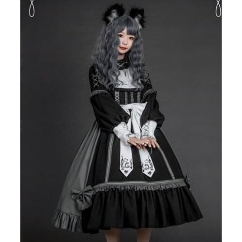 Original Design Womens Lolita Princess Dress Winter Heart Bows Sweet Gorgerous Long Sleeve One Piece Elegant Girl