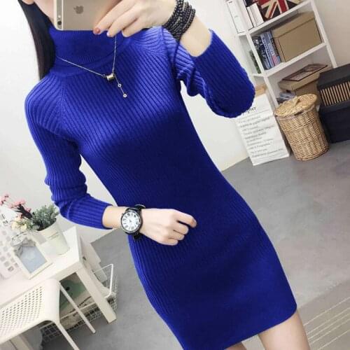 2021 New Autumn Winter Knitted Dress Turtleneck Sweater Pullover Women Casual Warm Sexy Stretch Female Long Sweater Jumpers A298