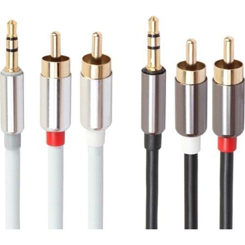 1m Metal Case 3.5mm Male to 2RCA Audio Stereo Cable Y Splitter Cord RCA Splitter Wire Line for Home Audio System